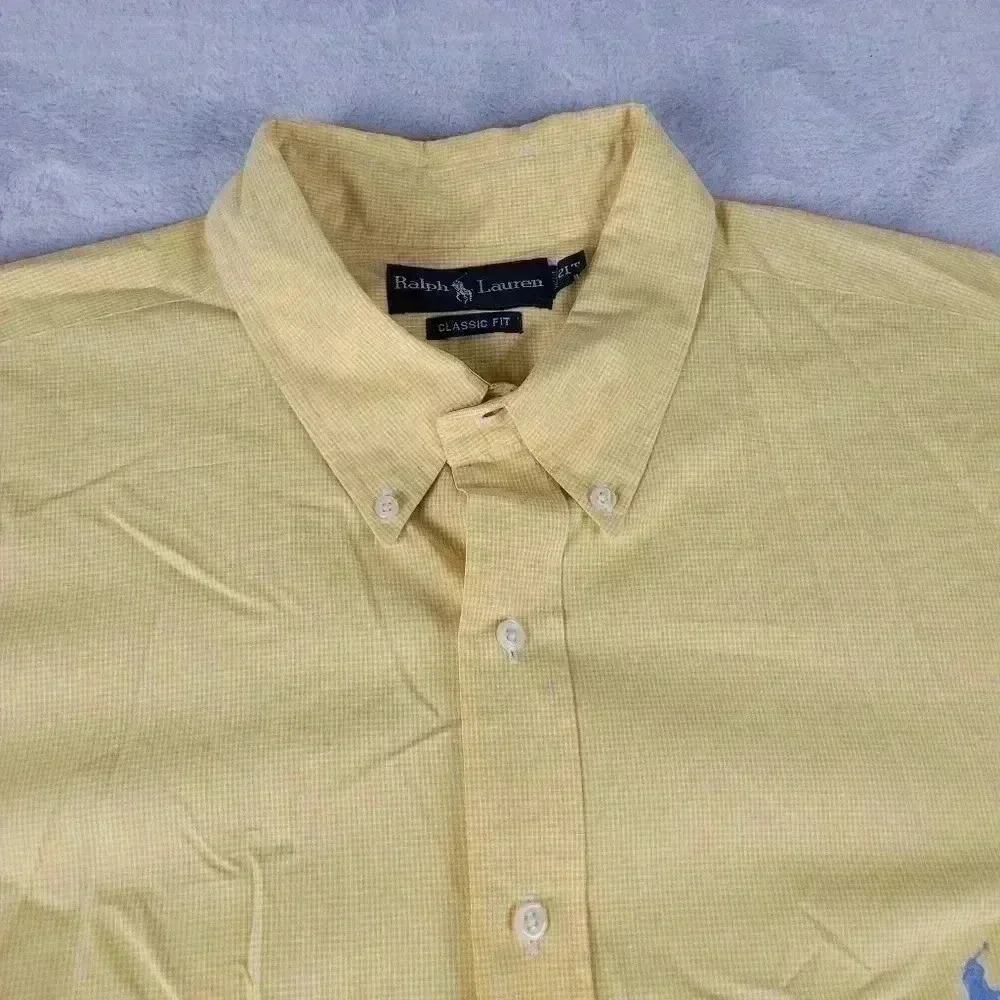 Polo Ralph Lauren Shirt Mens 2XLT Button Up Classic Fit Yellow Blue Pony